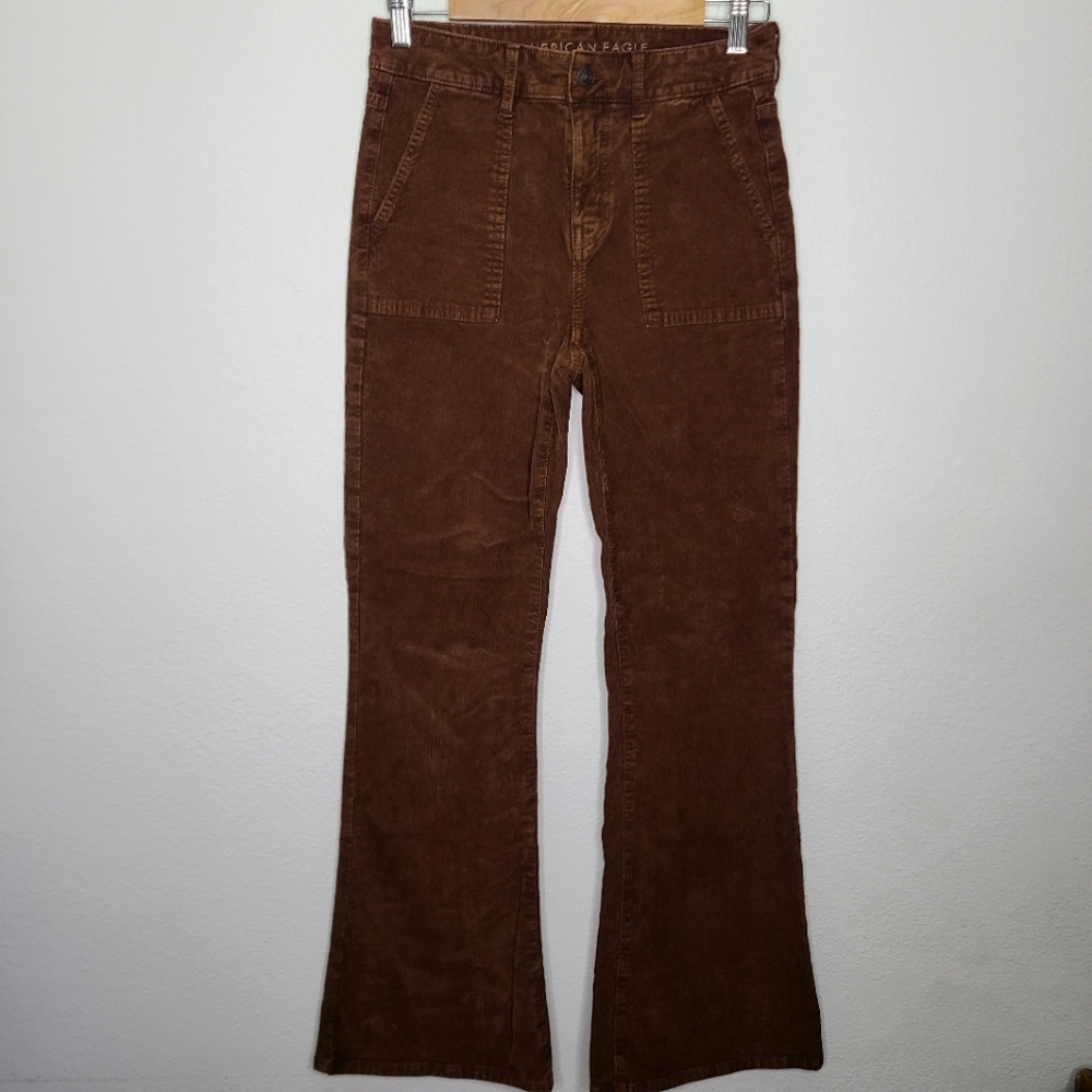 American Eagle Brown Corduroy Super Hi-Rise Flare Jeans